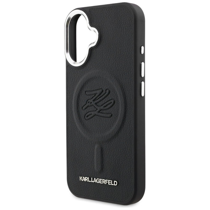 Кейс MagSafe с инициали и метално лого на Karl Lagerfeld за iPhone 16 - черен