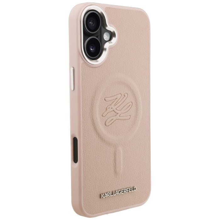 Кейс MagSafe с инициали и метално лого на Karl Lagerfeld за iPhone 16 Plus - розов