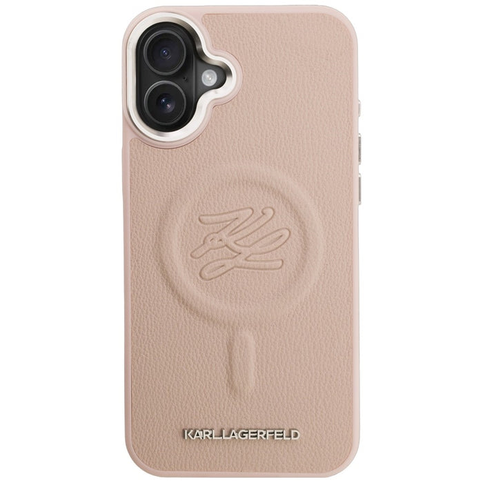 Кейс MagSafe с инициали и метално лого на Karl Lagerfeld за iPhone 16 Plus - розов