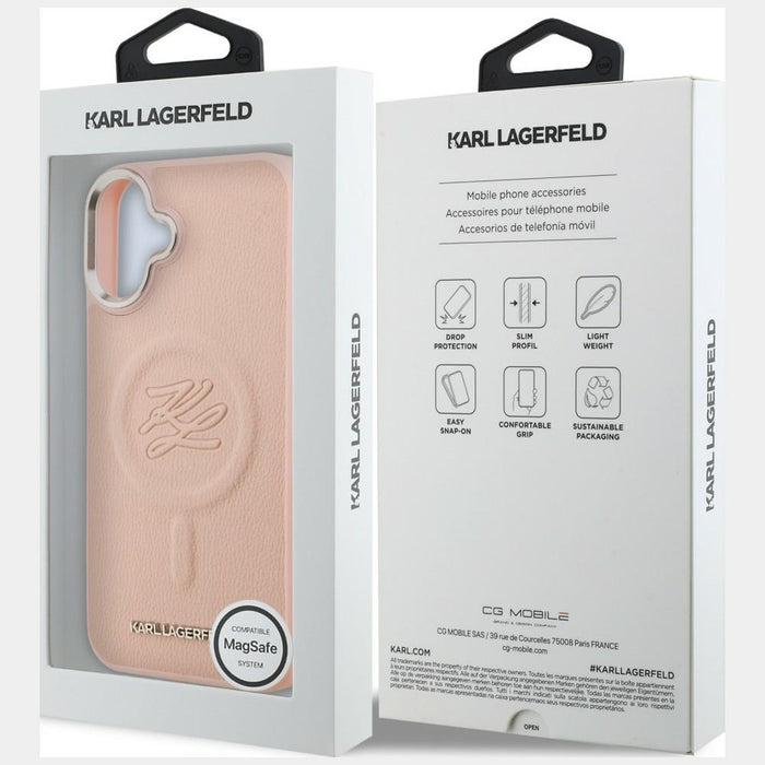 Кейс MagSafe с инициали и метално лого на Karl Lagerfeld за iPhone 16 Plus - розов