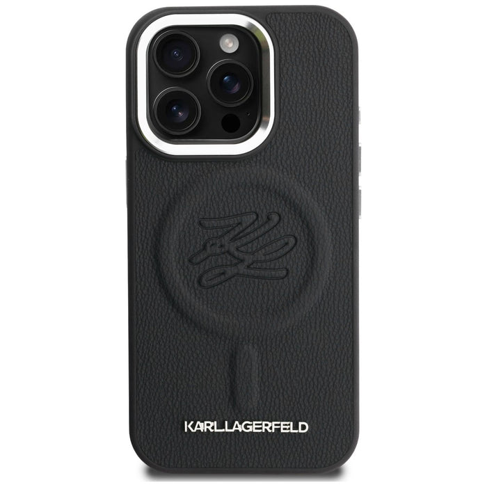 Кейс MagSafe с инициали и метално лого на Karl Lagerfeld за iPhone 16 Pro - черен