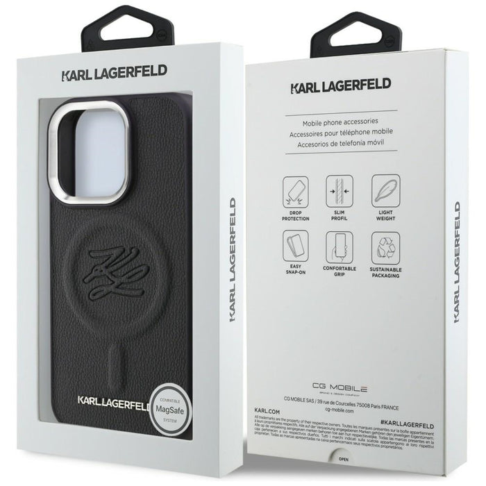 Кейс MagSafe с инициали и метално лого на Karl Lagerfeld за iPhone 16 Pro - черен