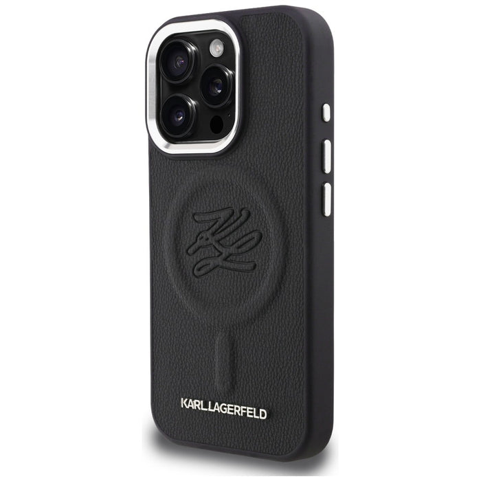 Кейс MagSafe с инициали и метално лого на Karl Lagerfeld за iPhone 16 Pro - черен