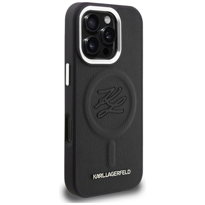 Кейс MagSafe с инициали и метално лого на Karl Lagerfeld за iPhone 16 Pro - черен