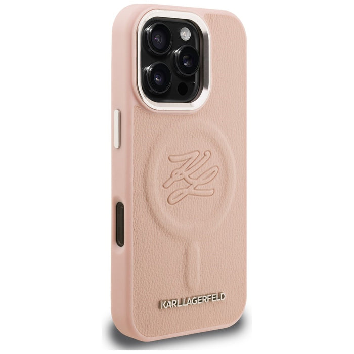 Калъф MagSafe с инициали и метално лого на Karl Lagerfeld за iPhone 16 Pro Max - розов