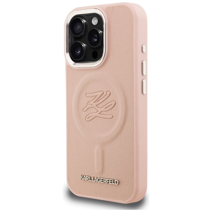 Калъф MagSafe с инициали и метално лого на Karl Lagerfeld за iPhone 16 Pro Max - розов