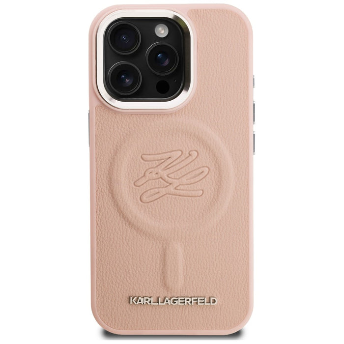 Калъф MagSafe с инициали и метално лого на Karl Lagerfeld за iPhone 16 Pro Max - розов