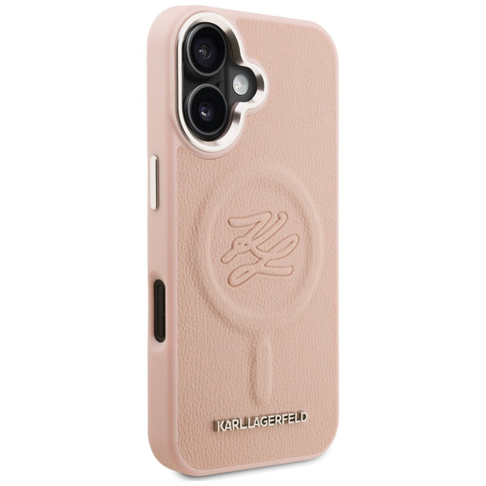 Кейс MagSafe за iPhone 16 с инициали и метално лого Karl Lagerfeld - розов