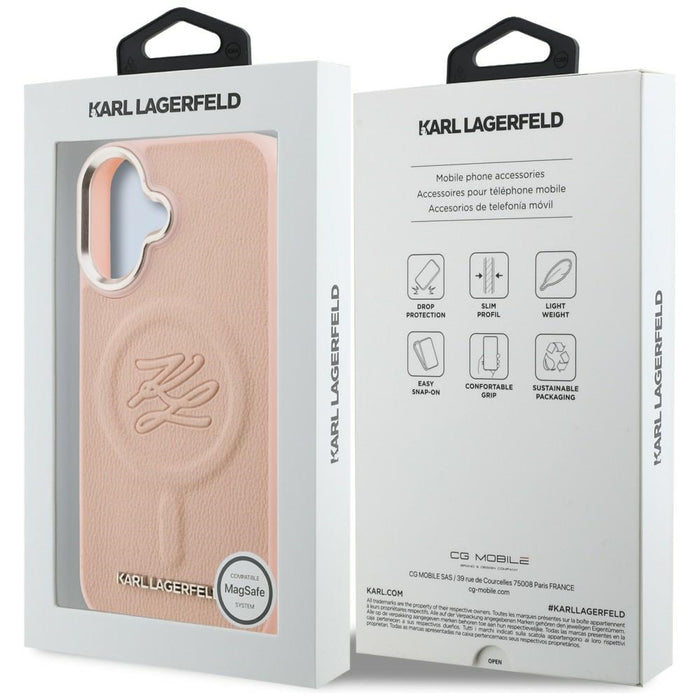 Кейс MagSafe за iPhone 16 с инициали и метално лого Karl Lagerfeld - розов