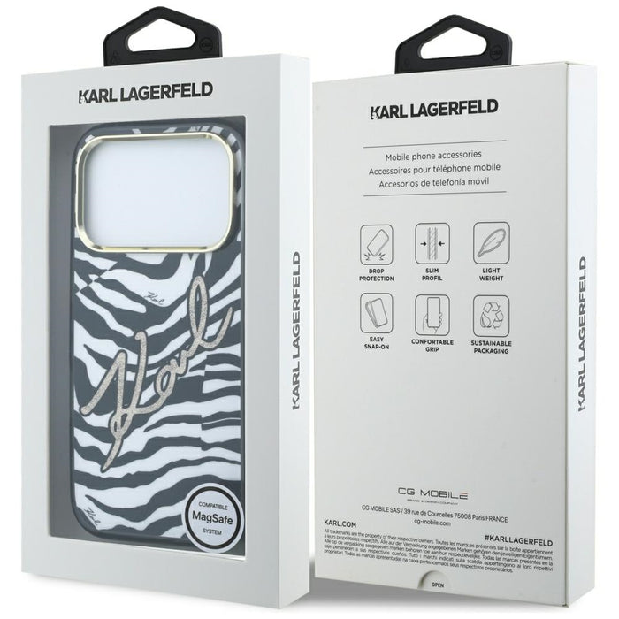Кейс Karl Lagerfeld IML Signature Zebra Glitter MagSafe за iPhone 17 Pro Max / 18 Pro Max - златен