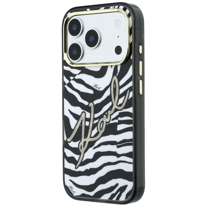 Кейс Karl Lagerfeld IML Signature Zebra Glitter MagSafe за iPhone 17 Pro Max / 18 Pro Max - златен