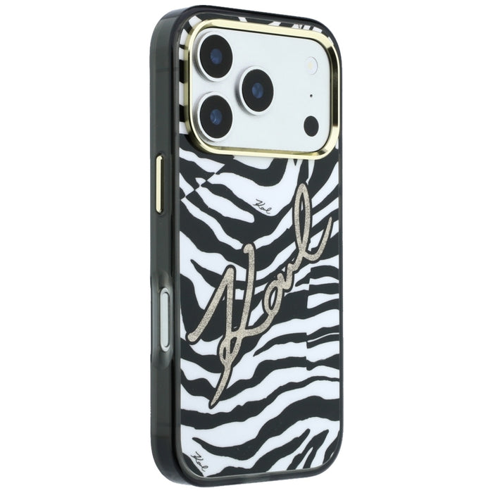 Кейс Karl Lagerfeld IML Signature Zebra Glitter MagSafe за iPhone 17 Pro Max / 18 Pro Max - златен