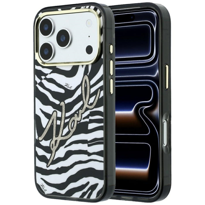 Кейс Karl Lagerfeld IML Signature Zebra Glitter MagSafe за iPhone 17 Pro Max / 18 Pro Max - златен