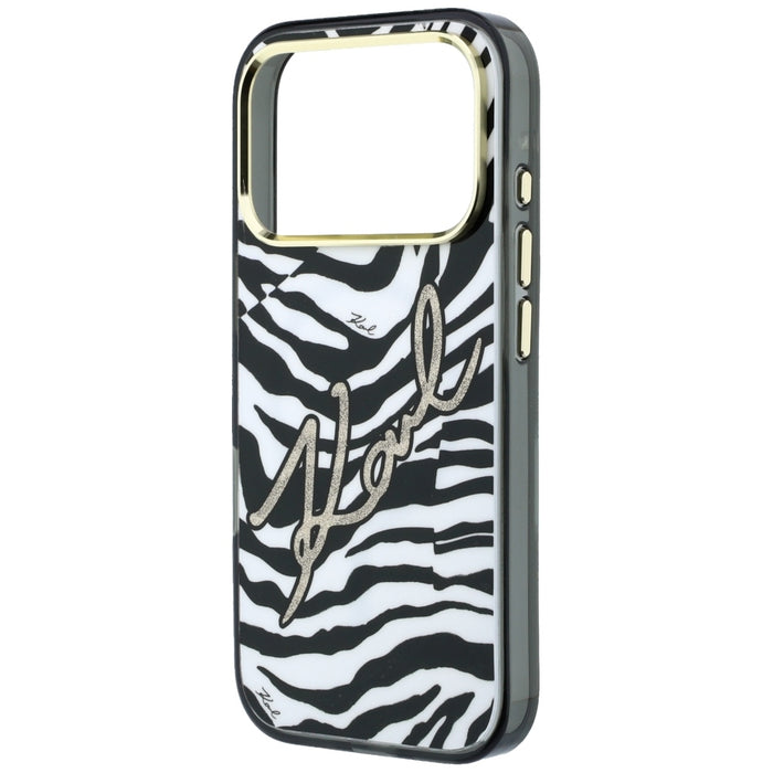 Кейс Karl Lagerfeld IML Signature Zebra Glitter MagSafe за iPhone 17 Pro Max / 18 Pro Max - златен