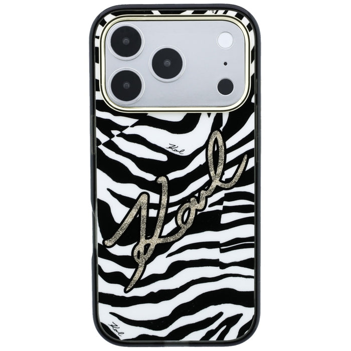 Кейс Karl Lagerfeld IML Signature Zebra Glitter MagSafe за iPhone 17 Pro Max / 18 Pro Max - златен