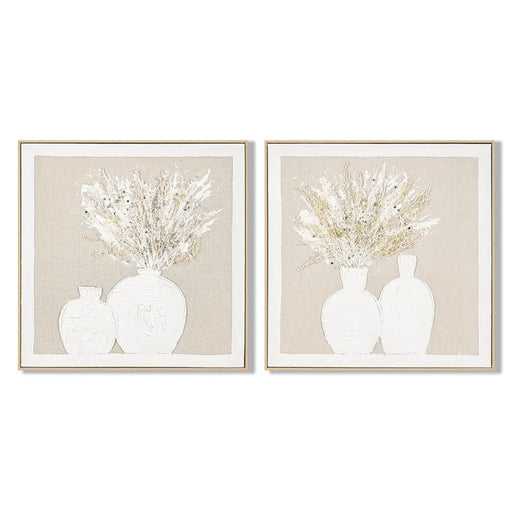 Картина Home ESPRIT Бял Бежов Ваза Cottage 62 x 4,5 x 62 cm