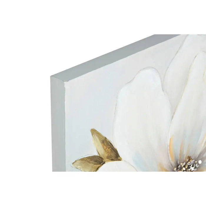 Картина Home ESPRIT Бял Златен Пластно Дървен MDF Цвете