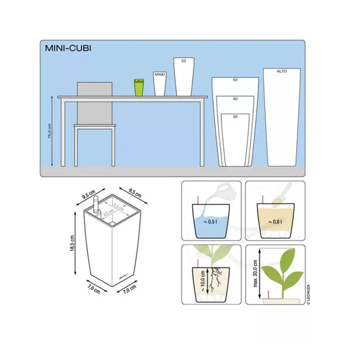 КАШПА 9.5X9.5CM С НАПОИТЕЛНА СИСТЕМА LECHUZA MINI CUBI