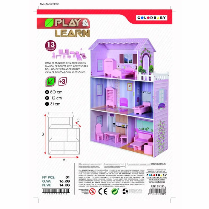 Къща за Кукли Play & Learn 14 Части 80 x 112 x 31 cm