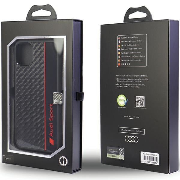 Кейс Audi Carbon Fiber Stripe за iPhone 11 / Xr 6.1 черен /