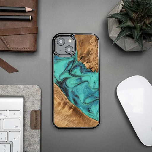 Кейс Bewood Unique Turquoise за iPhone 14 тюркоазено и черно