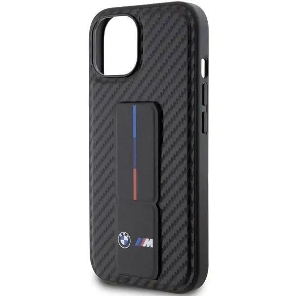 Кейс BMW Grip Stand Smooth & Carbon за iPhone 15 черен