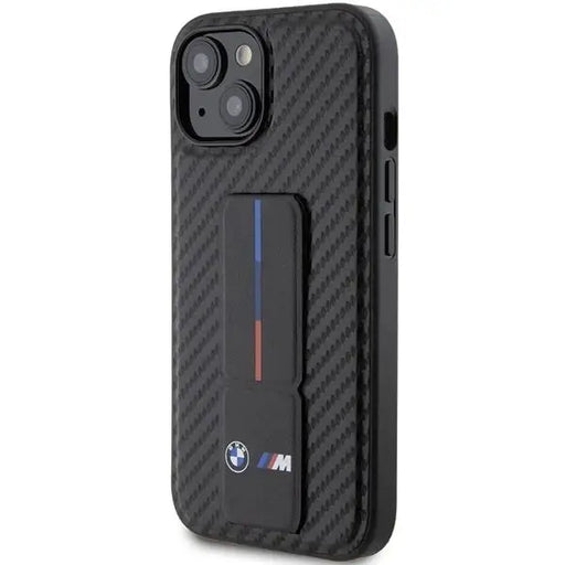 Кейс BMW Grip Stand Smooth & Carbon за iPhone 15 черен