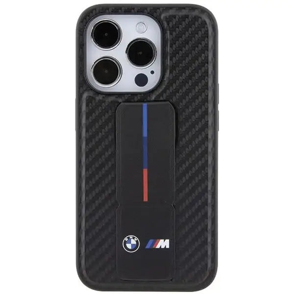 Кейс BMW Grip Stand Smooth & Carbon за iPhone 15 Pro черен