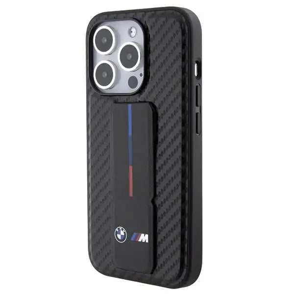 Кейс BMW Grip Stand Smooth & Carbon за iPhone 15 Pro черен