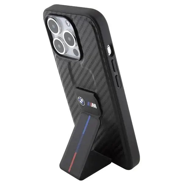 Кейс BMW Grip Stand Smooth & Carbon за iPhone 15 Pro черен