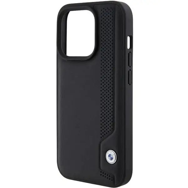 Кейс BMW Leather Blue Dots за iPhone 15 Pro черен