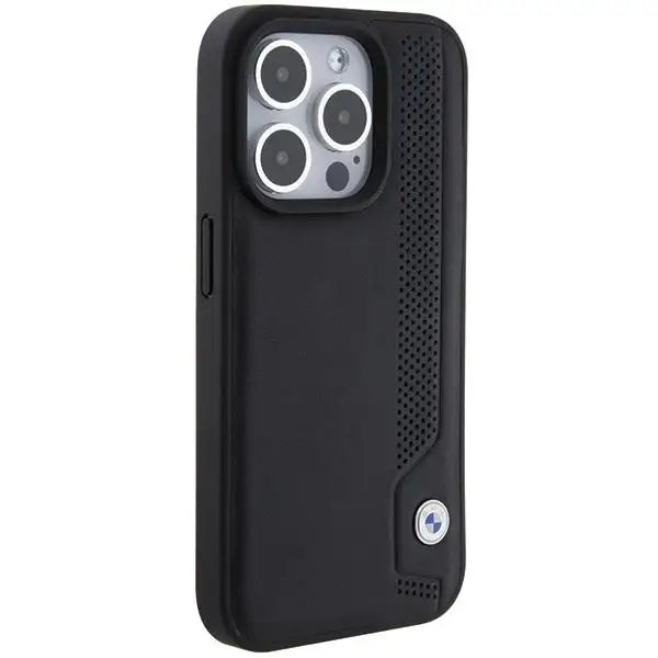 Кейс BMW Leather Blue Dots за iPhone 15 Pro черен