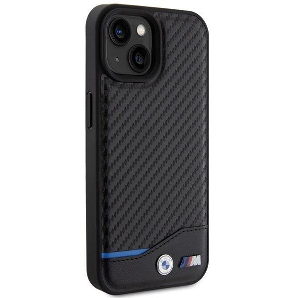 Кейс BMW Leather Carbon за iPhone 15 черен