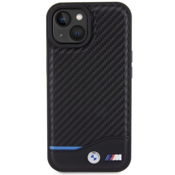Кейс BMW Leather Carbon за iPhone 15 черен
