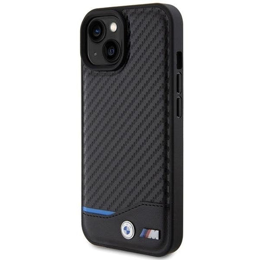 Кейс BMW Leather Carbon за iPhone 15 черен