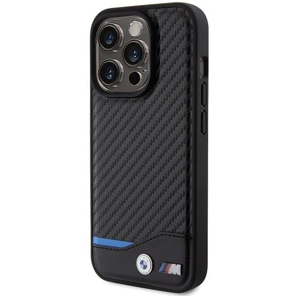 Кейс BMW Leather Carbon за iPhone 15 Pro черен