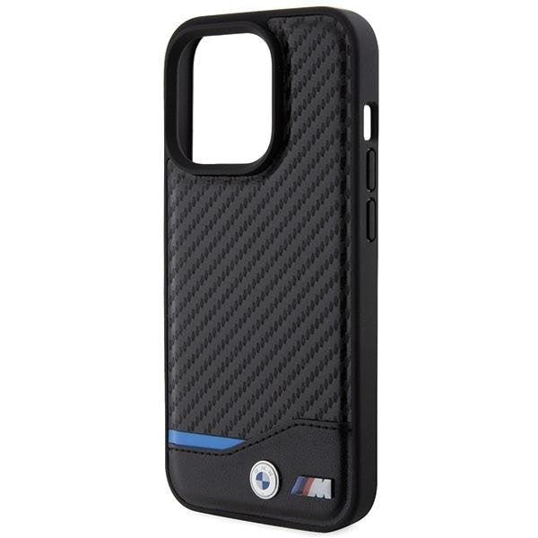 Кейс BMW Leather Carbon за iPhone 15 Pro черен