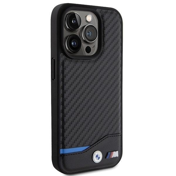 Кейс BMW Leather Carbon за iPhone 15 Pro черен