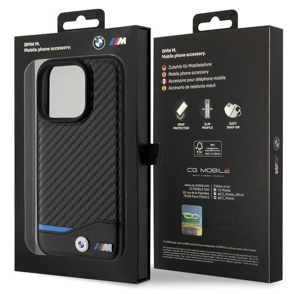 Кейс BMW Leather Carbon за iPhone 15 Pro черен