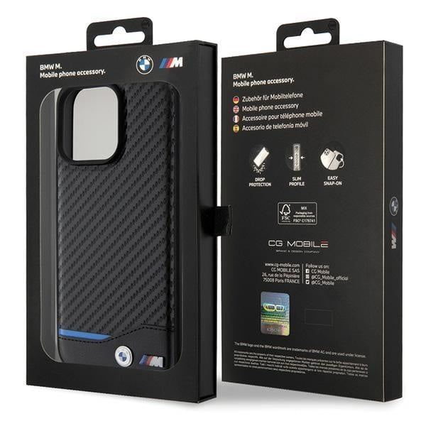 Кейс BMW Leather Carbon за iPhone 15 Pro Max черен