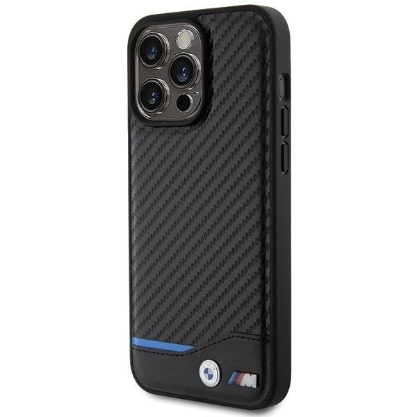 Кейс BMW Leather Carbon за iPhone 15 Pro Max черен