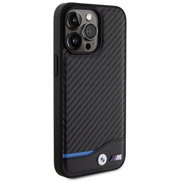 Кейс BMW Leather Carbon за iPhone 15 Pro Max черен