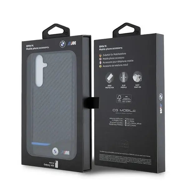 Кейс BMW Leather Carbon за Samsung Galaxy A55 черен