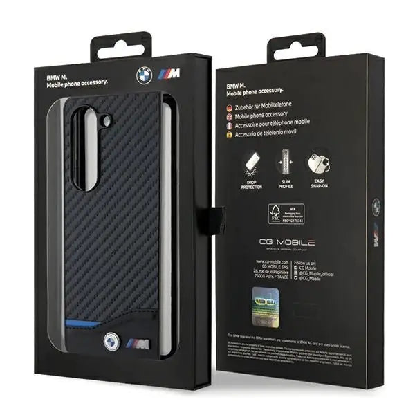 Кейс BMW Leather Carbon за Samsung Galaxy Z Fold5 черен