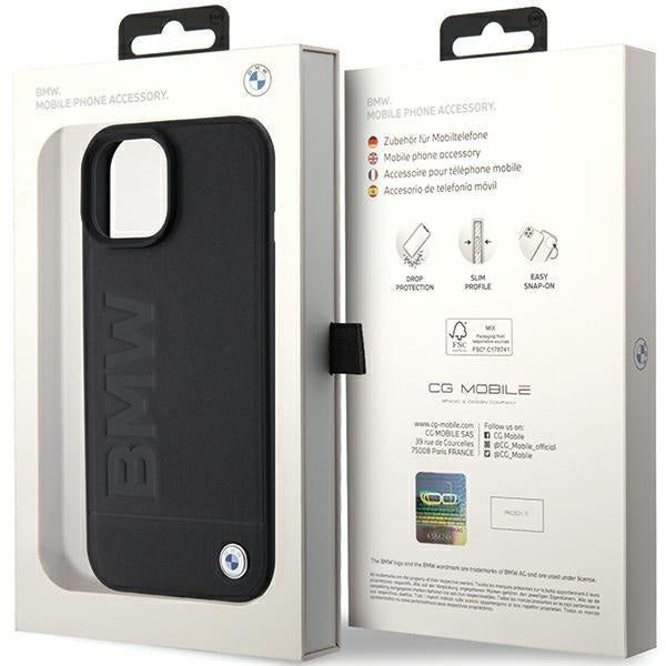 Кейс BMW Leather Hot Stamp за iPhone 15 черен