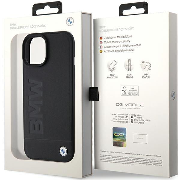 Кейс BMW Leather Hot Stamp за iPhone 15 Plus съвместим