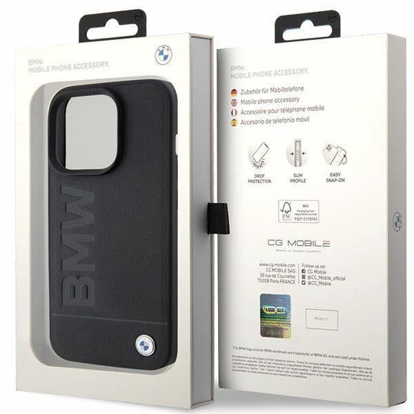 Кейс BMW Leather Hot Stamp за iPhone 15 Pro черен