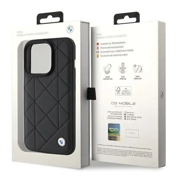 Кейс BMW Leather Quilted за iPhone 15 Pro черен