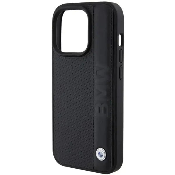 Кейс BMW Leather Textured & Stripe за iPhone 15 Pro черен