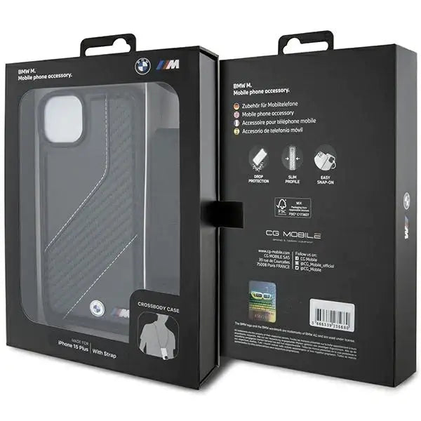 Кейс BMW M Edition Carbon Stripe & Strap за iPhone 15